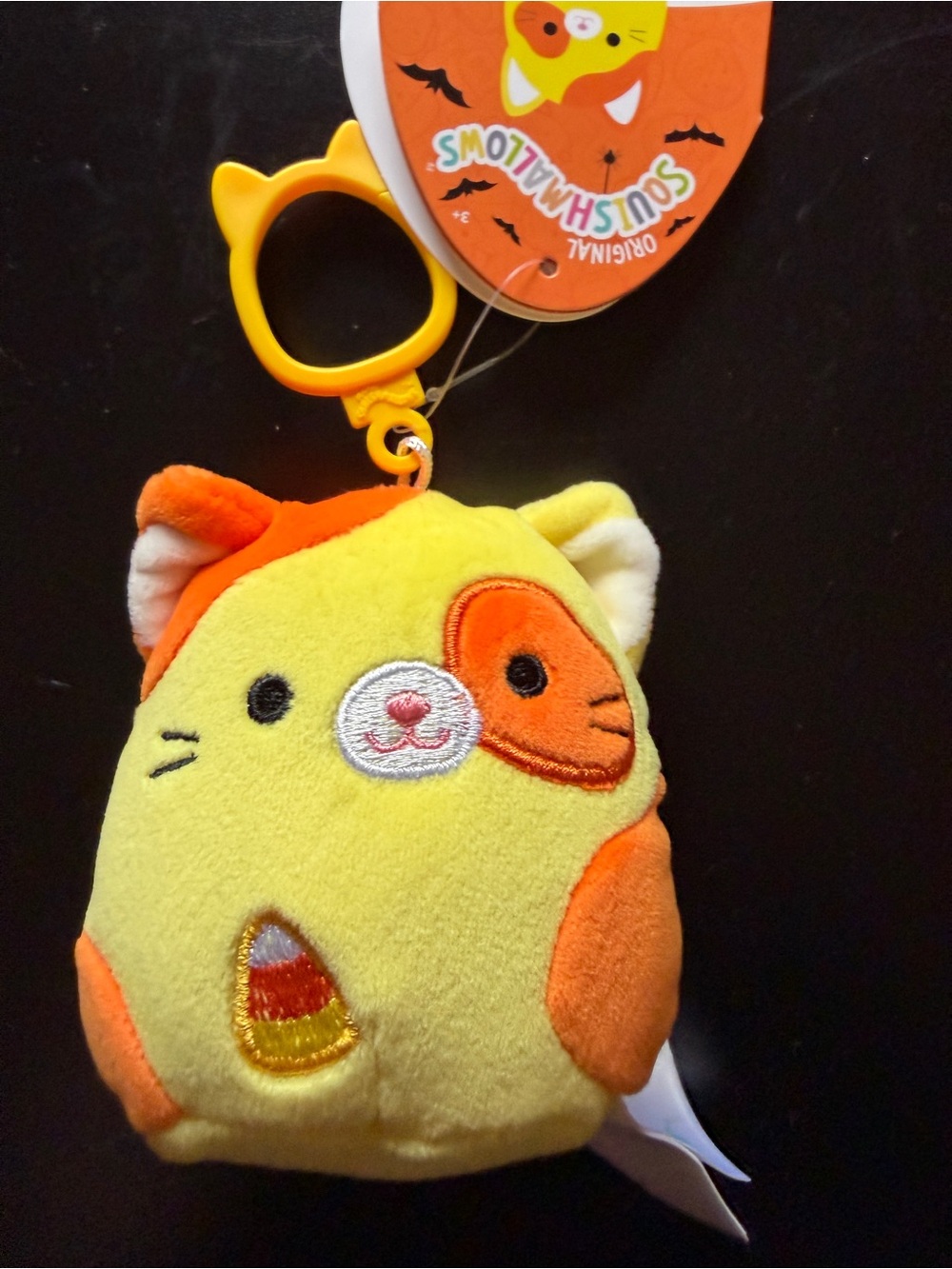 Squishmallows Isosceles Plush 4" Keychain Bag Clip On Candy Corn Cat Halloween